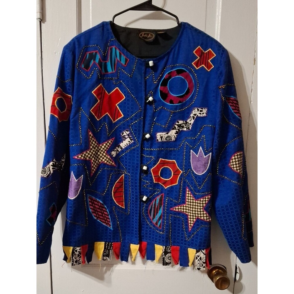 Women's Electric Blue Patchwork Embellished Jacket (Mis436)